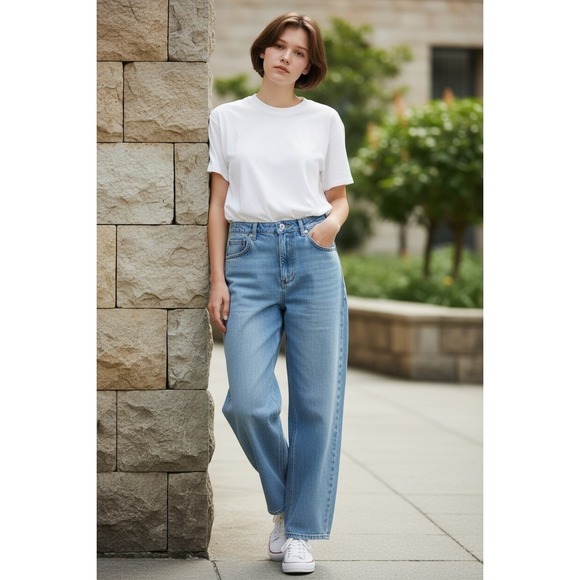 Universal Thread Denim - Universal Thread Relaxed Baggy 100% Cotton Straight Jeans 26 27 Light Distressed